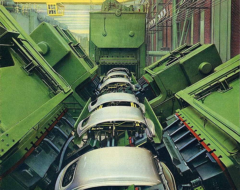 The long Type 1 roof production line in the vast press shop at Volkswagen's Wolfsburg plant was very impressive